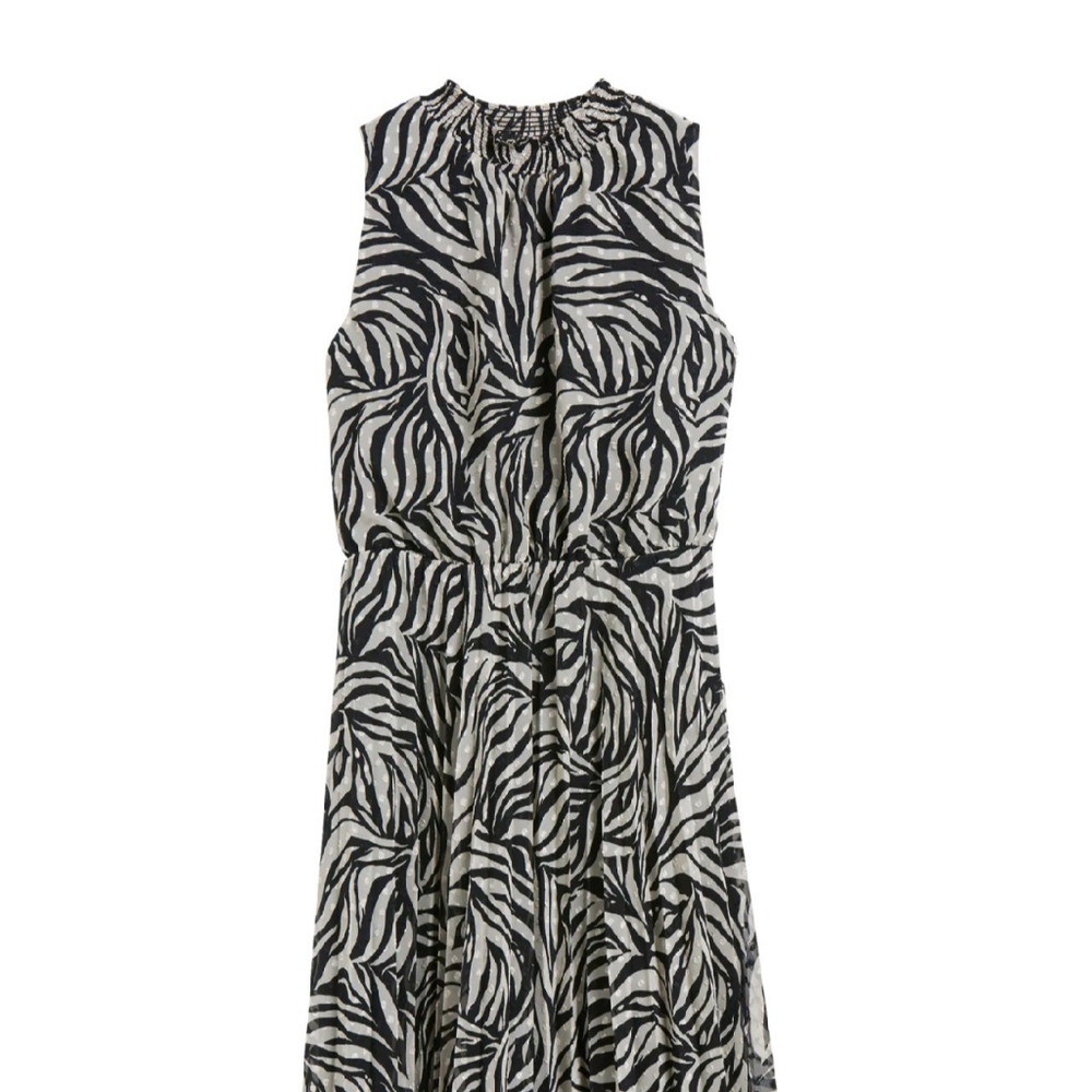 BR Zebra print Pleated Midi Dress